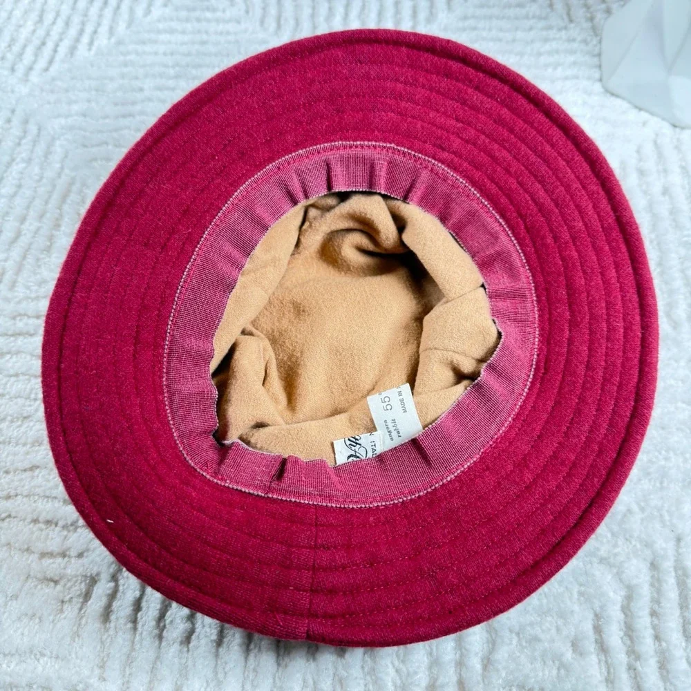 Saks Fifth Avenue Vintage Wool Bucket Hat Women's Red Felted Boho Cloche Cozy